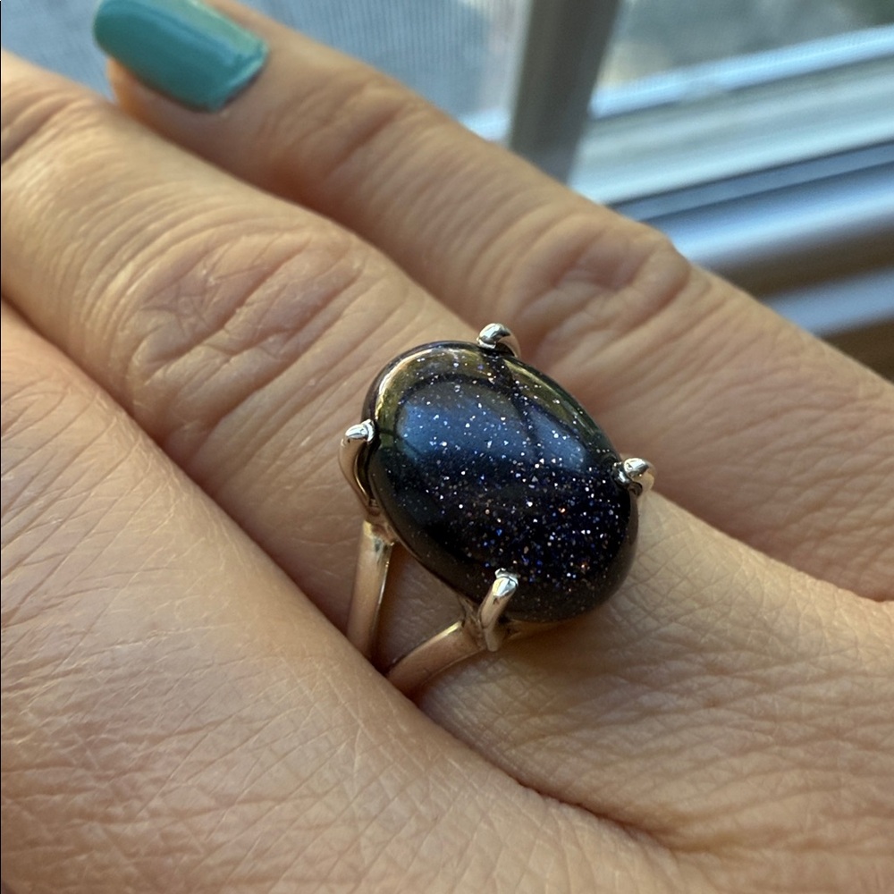 Blue sandstone sterling silver ring size 6